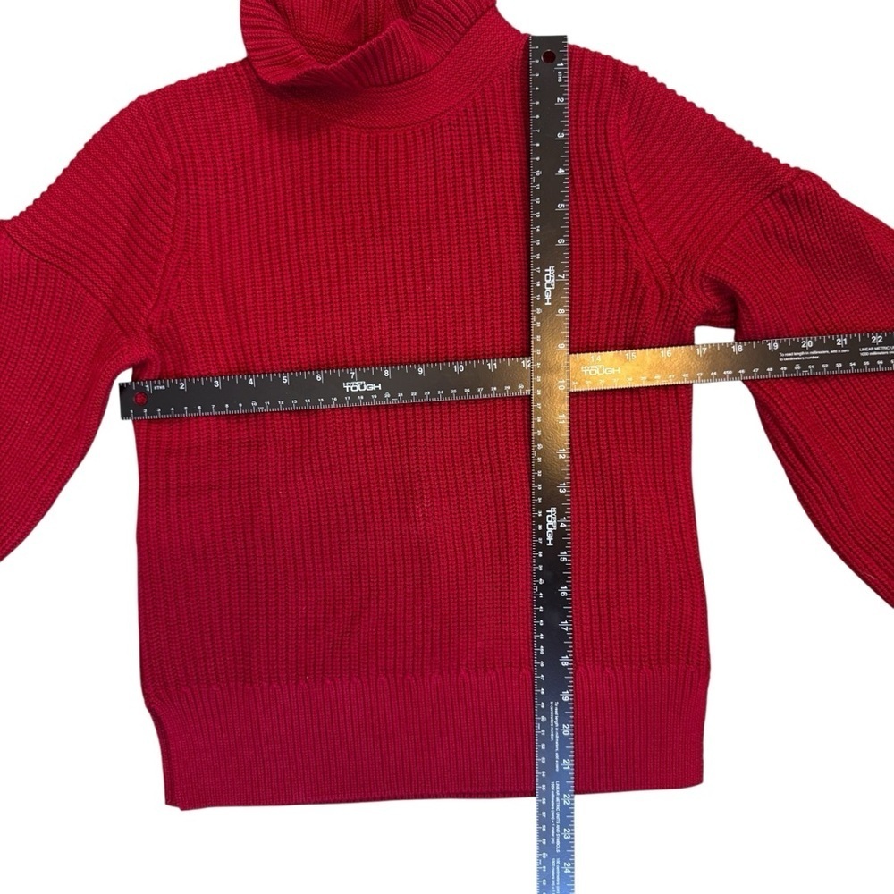Club Monaco Red 100% Merino Wool Ruffle Neck Balloon Sleeve Sweater Women's Sm - Picture 8 of 11